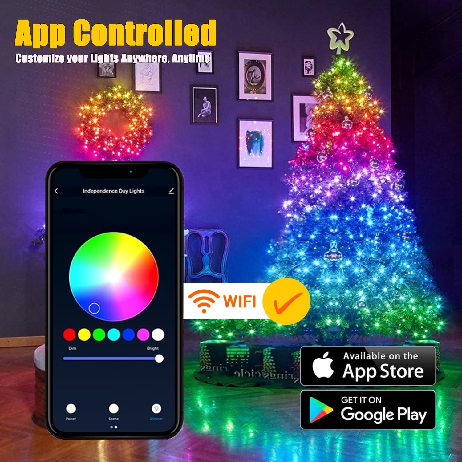 Smart Christmas String Lights - 196FT 600 RGB LEDs WiFi Christmas Lights with App Controlled Multi-Color Changing