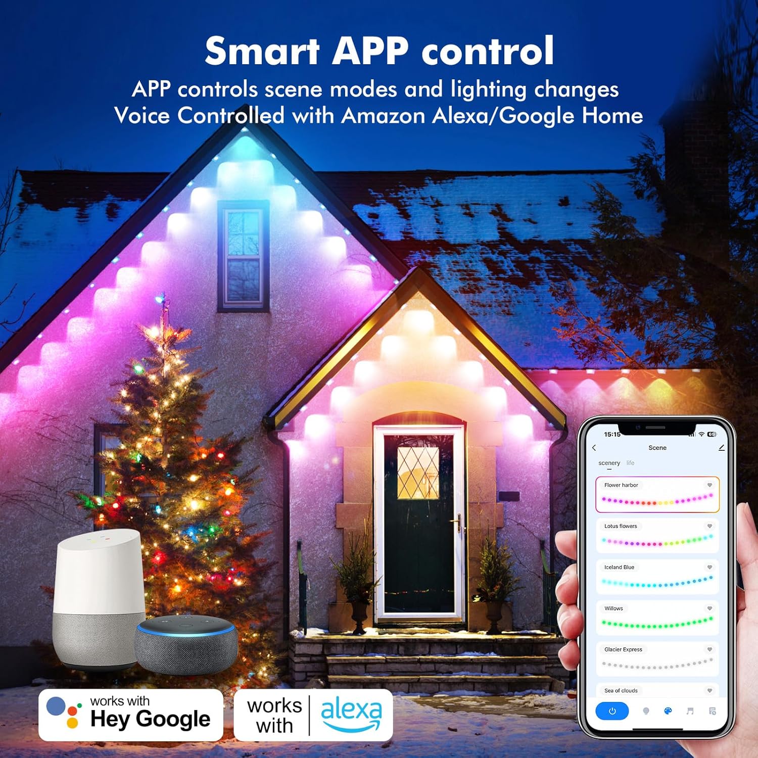 Music Permanent Outdoor Lights,Speaker RGB Smart Eaves Lights with App Controم