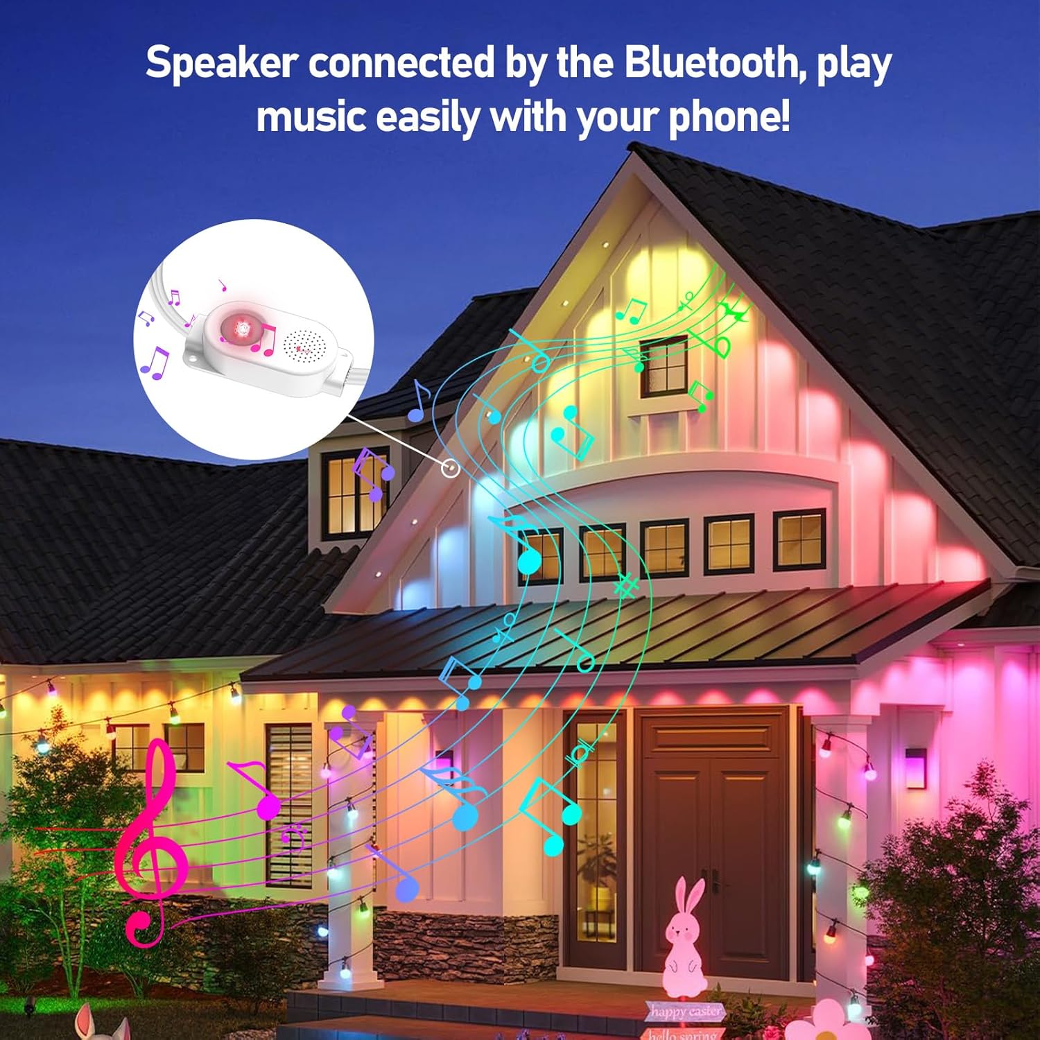 Music Permanent Outdoor Lights,Speaker RGB Smart Eaves Lights with App Controم