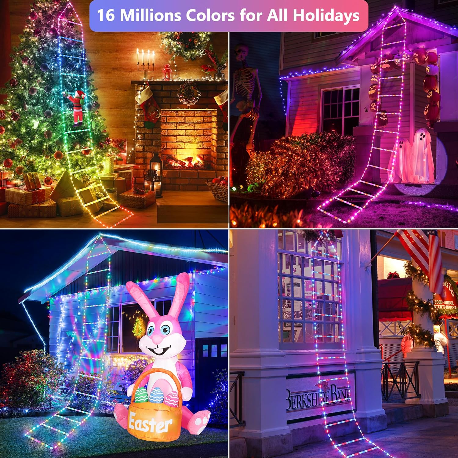 Toodour Christmas Decorations Lights, 10ft Smart RGB Christmas Decorative Lights with Santa Claus, Bluetooth & App Controlled Ladder Lights