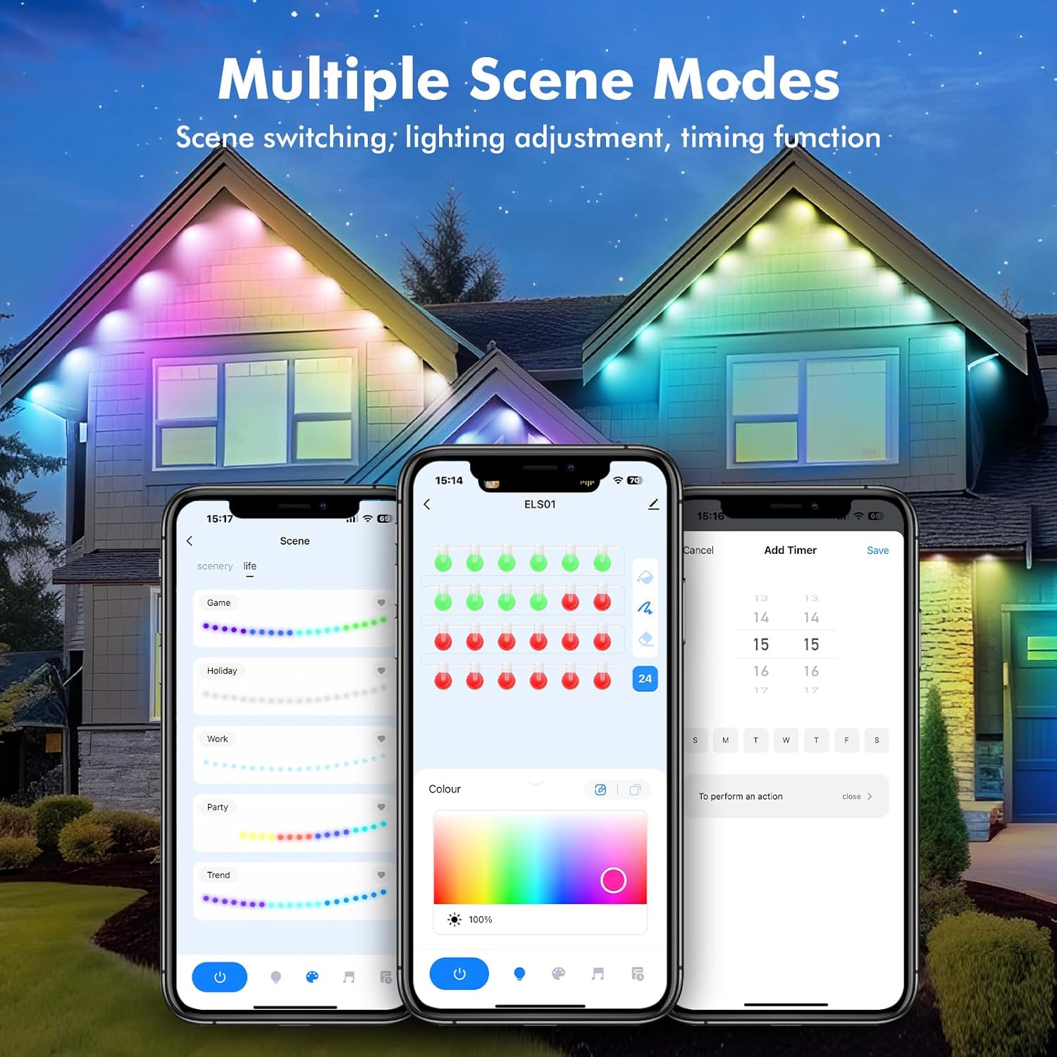 Music Permanent Outdoor Lights,Speaker RGB Smart Eaves Lights with App Controم