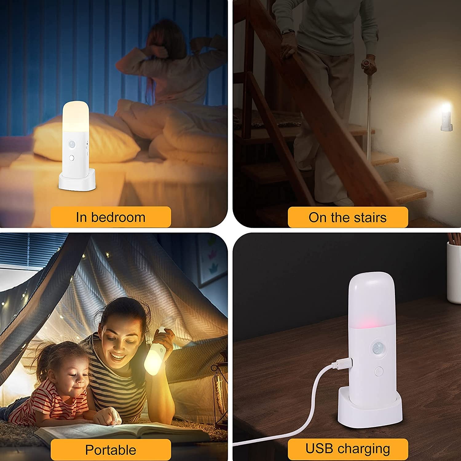 Motion Sensor Night light, Dimmable Night Lights with 5 Brightness Levels, 2000mAh Rechargeable Battery Operated Light,